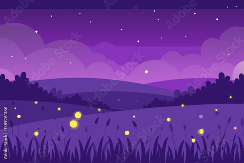 twilight over a lavender field with fireflies blin.svg