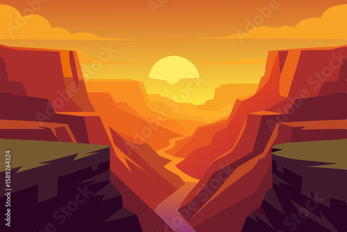 vast canyon at sunrise with golden light spilling