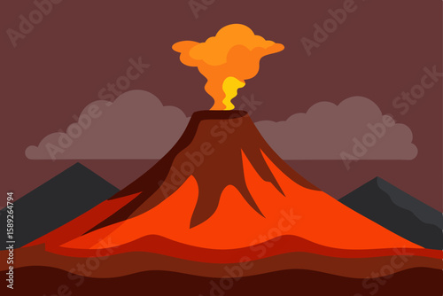 volcanic landscape with lava flow and dark smoke