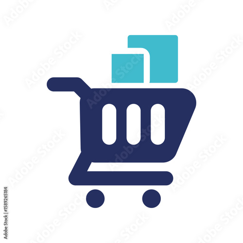 Flat vector illustration of shopping cart filled with goods