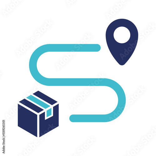Flat vector illustration of a package with a map route and pin