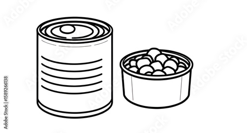open tin can, aluminum can, silver tin can, cylindrical can, tin can packaging, canned soup, canned vegetables, canned beans, canned fish, sardine can, tuna can, canned fruit, food preservation, tin c