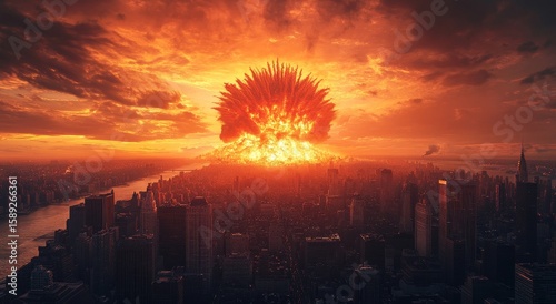 Massive Explosion Illuminates City Skyline During Dramatic Sunset