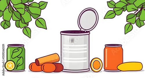 preserved food can, tin can isolated, canned goods, tin can illustration, tin can vector, food storage can, closed tin can, open tin can, aluminum can, silver tin can, cylindrical can, tin can packagi