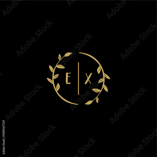EX feminine and elegant wedding monogram initial logo with circle floral gold