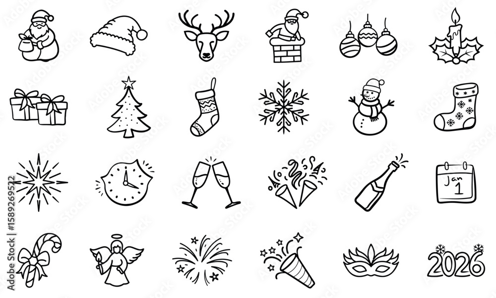 Fototapeta premium Christmas and New Year Doodle Icons