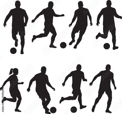 Male Football Player Silhouette Poses and Space Themed Objects Vector Set