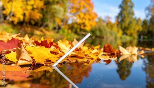 Wallpaper Mural Autumn leaves on a water's edge Torontodigital.ca