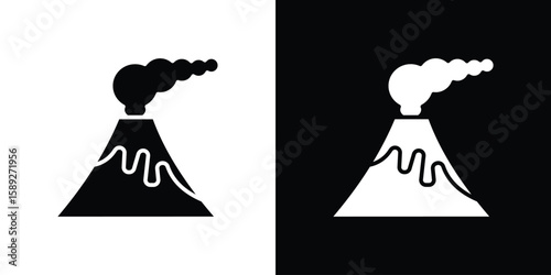 Volcano icon. Black and white silhouette. Icon vector