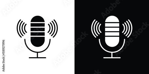 Voice recording icon. Black and white silhouette. Icon vector