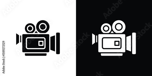 Video camera icon. Black and white silhouette. Icon vector