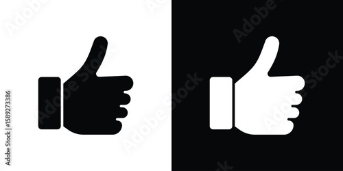Thumb up icon. Black and white silhouette. Icon vector