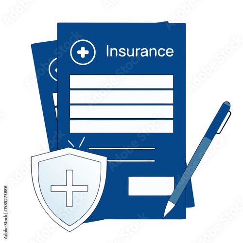 Flat vector of insurance form being signed for hospital admission, healthcare coverage concept, white background