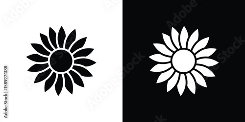 Sunflower icon. Black and white silhouette. Icon vector
