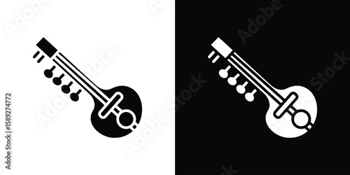 Sitar icon. Black and white silhouette. Icon vector