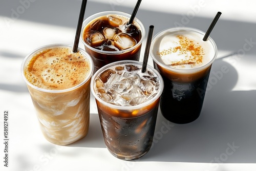 Refreshing Cold Beverages Served in Clear Cups During Sunny Afternoon Gathering.