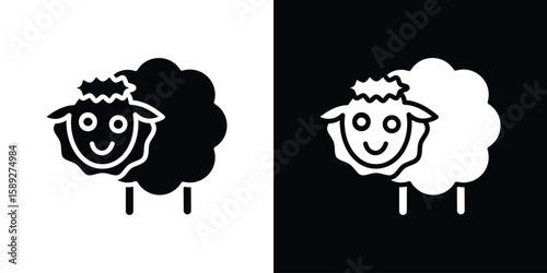 Sheep icon. Black and white silhouette. Icon vector