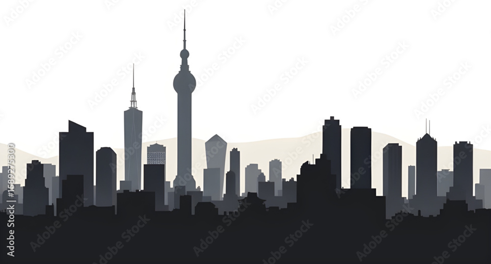 Obraz premium city lights illustration, city background, metropolitan vector, city night view, urban skyline, city silhouette, skyline outline, city architecture, buildings vector, urban design, city panorama, city