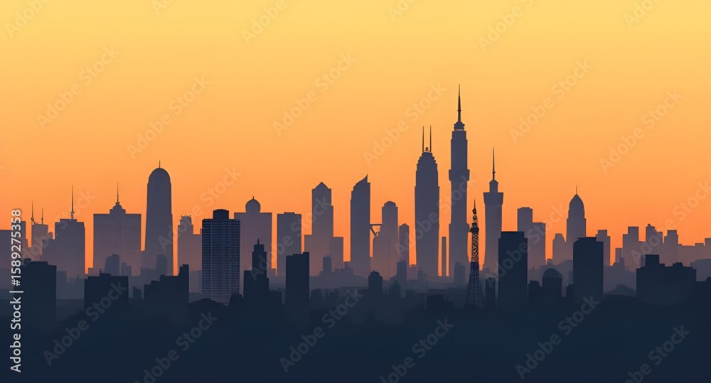 Fototapeta premium skyscrapers vector, modern city, downtown vector, city lights illustration, city background, metropolitan vector, city night view, urban skyline, city silhouette, skyline outline, city architecture, b