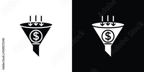 Sales funnel icon. Black and white silhouette. Icon vector