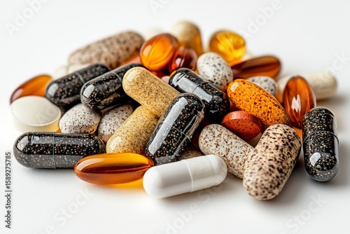 Diverse Collection of Vitamins and Supplements on a Clean Surface