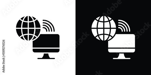 Remote Access icon. Black and white silhouette. Icon vector