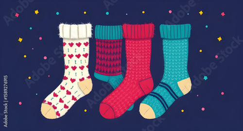 winter socks illustration, Xmas socks clipart, cozy socks background, decorative socks pattern, festive holiday design, Christmas decoration vector, Christmas stocking pattern, holiday gift socks, win