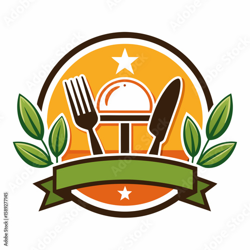 Set of Restaurant menu and bar labels with unique shapes and text designs as well as utensils and drinkware