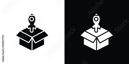 Product release icon. Black and white silhouette. Icon vector