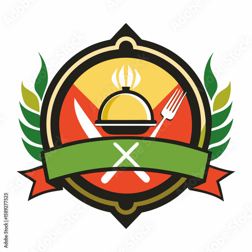 Set of Restaurant menu and bar labels with unique shapes and text designs as well as utensils and drinkware