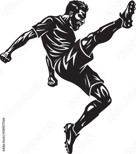 Soccer Player High Kick Silhouette Vector Isolated