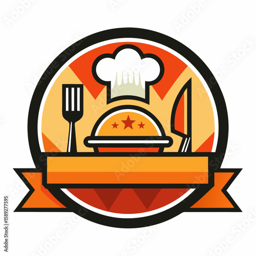 Set of Restaurant menu and bar labels with unique shapes and text designs as well as utensils and drinkware