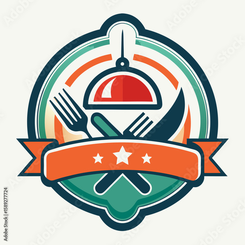 Set of Restaurant menu and bar labels with unique shapes and text designs as well as utensils and drinkware