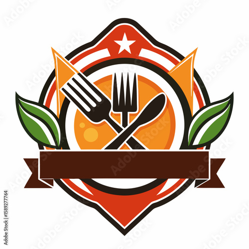 Set of Restaurant menu and bar labels with unique shapes and text designs as well as utensils and drinkware