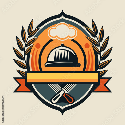 Set of Restaurant menu and bar labels with unique shapes and text designs as well as utensils and drinkware