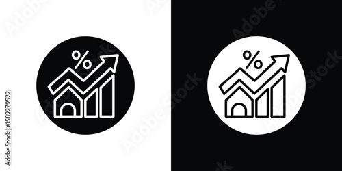 Mortgage rate icon. Black and white silhouette. Icon vector