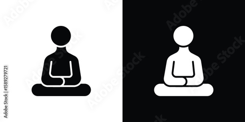Meditating icon. Black and white silhouette. Icon vector