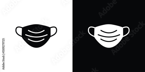 Medical mask icon. Black and white silhouette. Icon vector