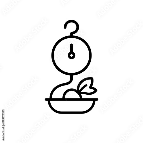 Produce scale with vegetables, symbolizing market quality control – outline