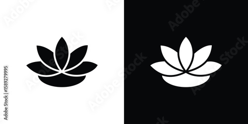 Lotus flower icon. Black and white silhouette. Icon vector