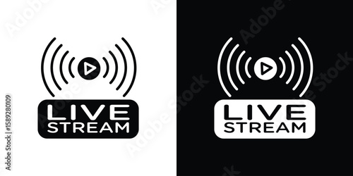 Livestream icon. Black and white silhouette. Icon vector