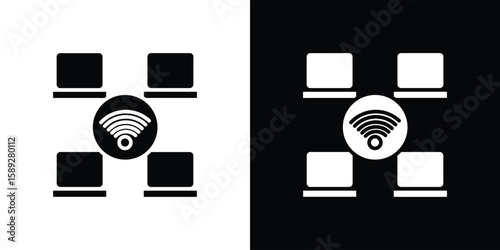 Local network icon. Black and white silhouette. Icon vector