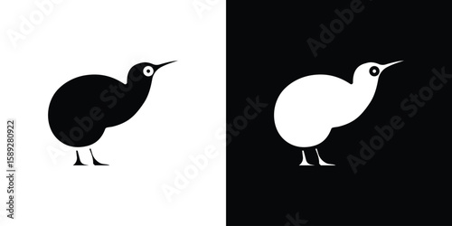 Kiwi bird icon. Black and white silhouette. Icon vector