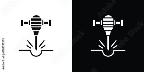 Hydraulic breaker icon. Black and white silhouette. Icon vector