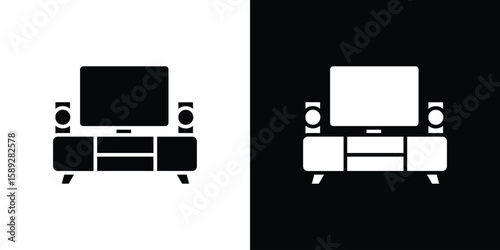 Home cinema icon. Black and white silhouette. Icon vector