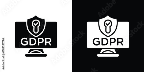 GDPR shield icon. Black and white silhouette. Icon vector