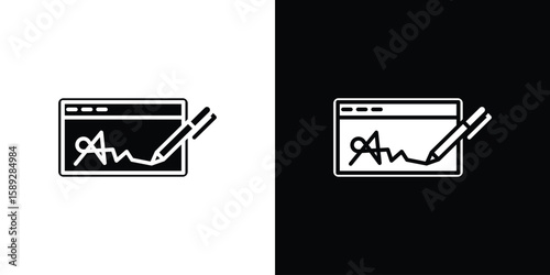 Electronic signature icon. Black and white silhouette. Icon vector