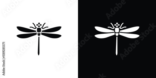Dragon fly icon. Black and white silhouette. Icon vector