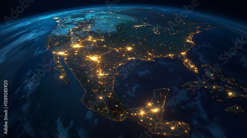 Vibrant night view of Earth planet showcasing urban areas and landscapes from space