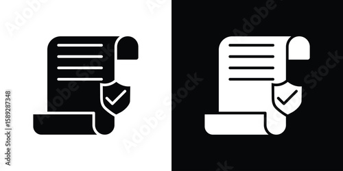 Contract coverage icon. Black and white silhouette. Icon vector